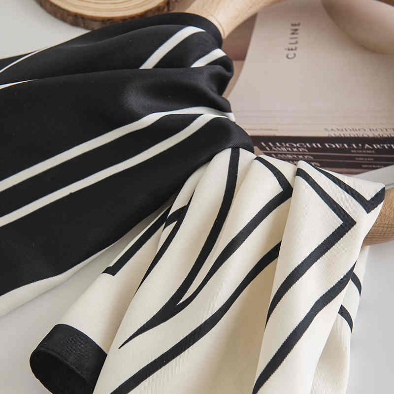 Fresh  sweet little handkerchief Korean version striped printed scarf silk scarf simulation scarf fashion career scarf