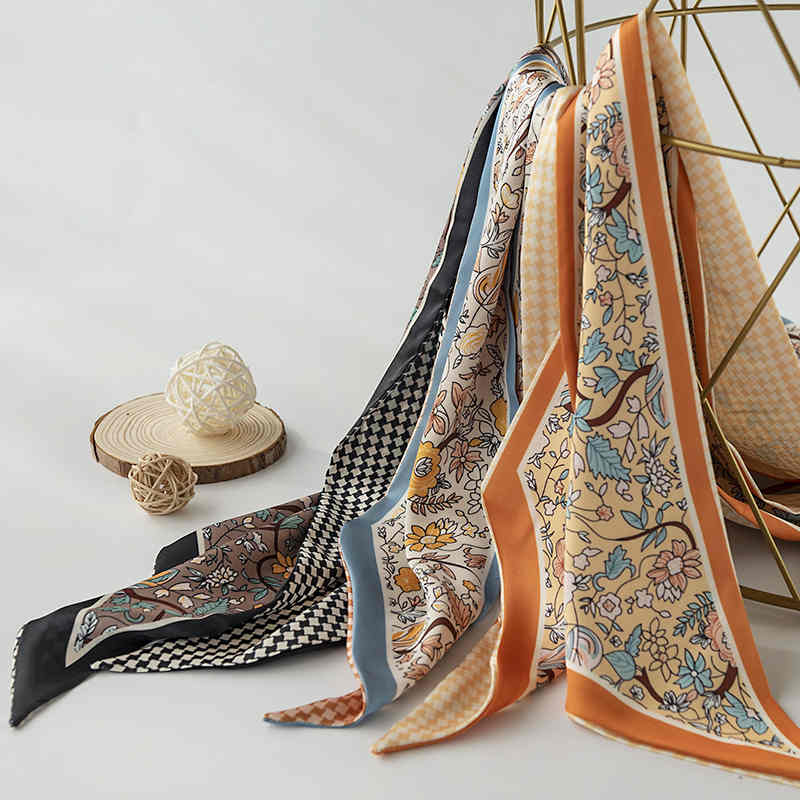 vintage printed long silk scarf wholesale thin spring summer elegant floral ribbon professional scarf