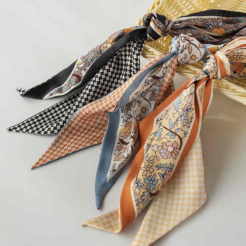 vintage printed long silk scarf wholesale thin spring summer elegant floral ribbon professional scarf