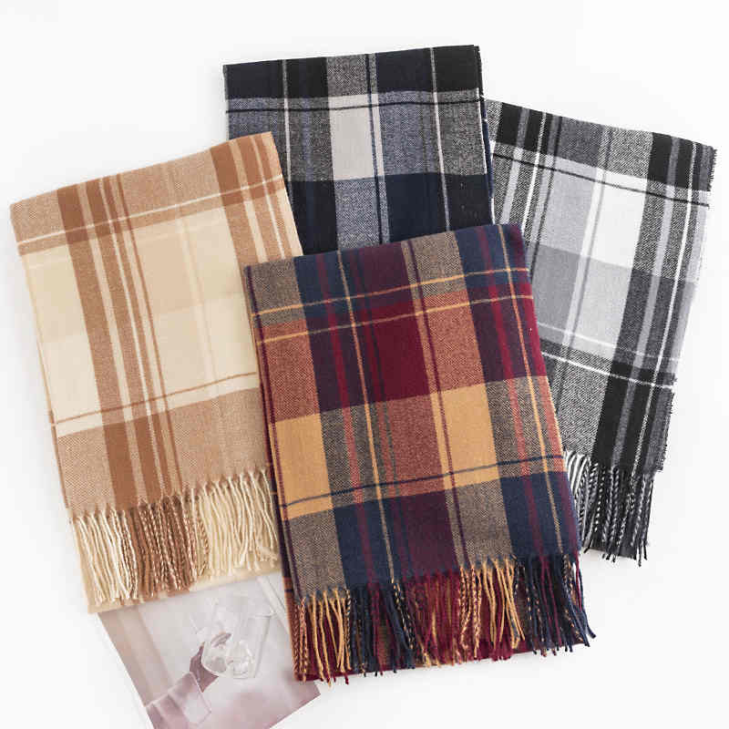 New style plaid imitation cashmere scarf women winter lengthening warm shawl fashion commuter cold neck scarf