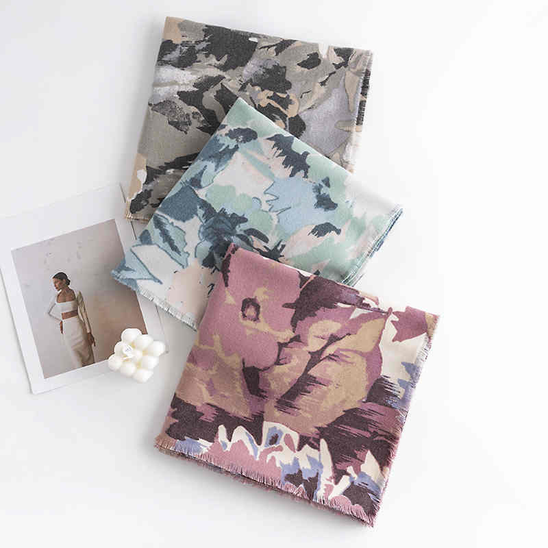 European n fashion printed imitation cashmere scarves women light luxury rose warm shawl neck protection cold neck scarf