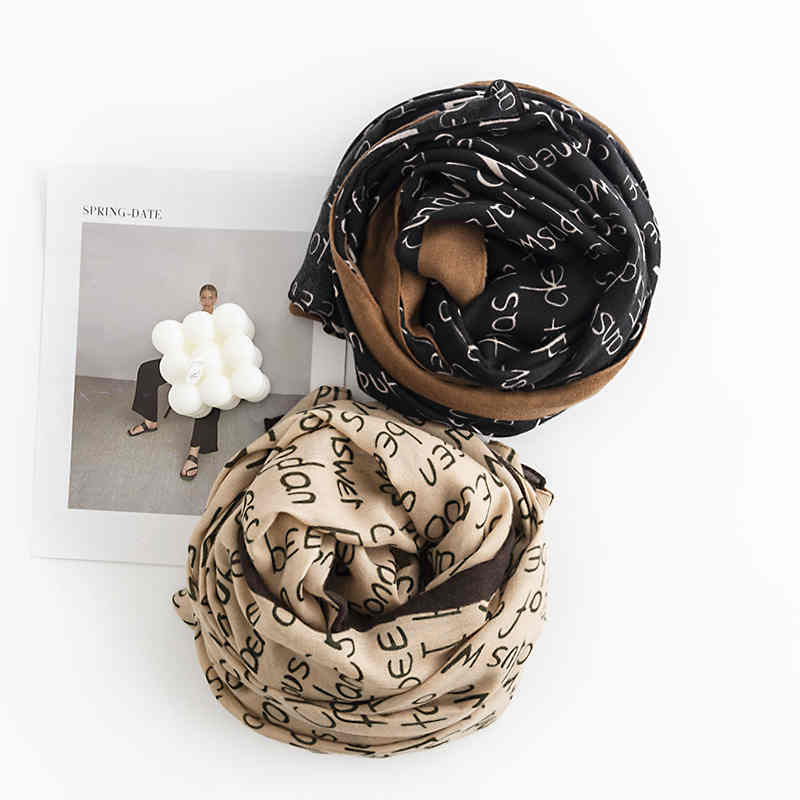 Europe the United States fashionable English alphabet print scarf female simple commuting lengthened plain neck scarf light luxury cape