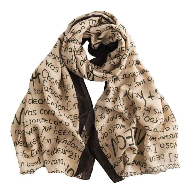 Europe the United States fashionable English alphabet print scarf female simple commuting lengthened plain neck scarf light luxury cape