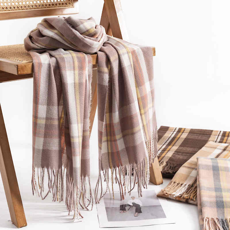 European n street plaid imitation cashmere scarf wholesale fashion commuter scarf women warm neck scarf cold shawl