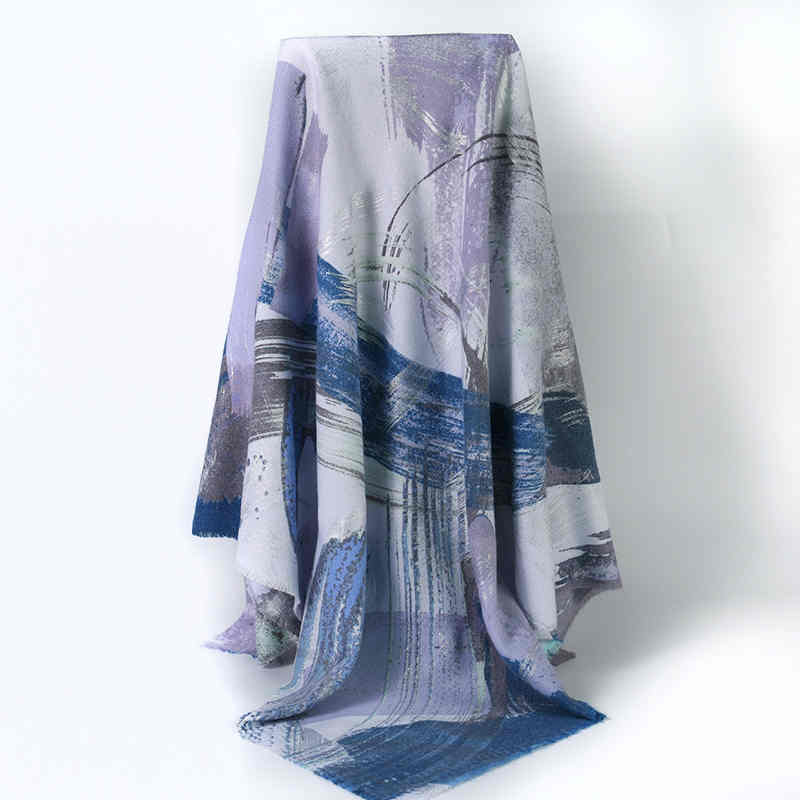 Autumn Winter European n oil painting gilded folk style lady shawl outside imitation cashmere short fringed scarf retro scarf