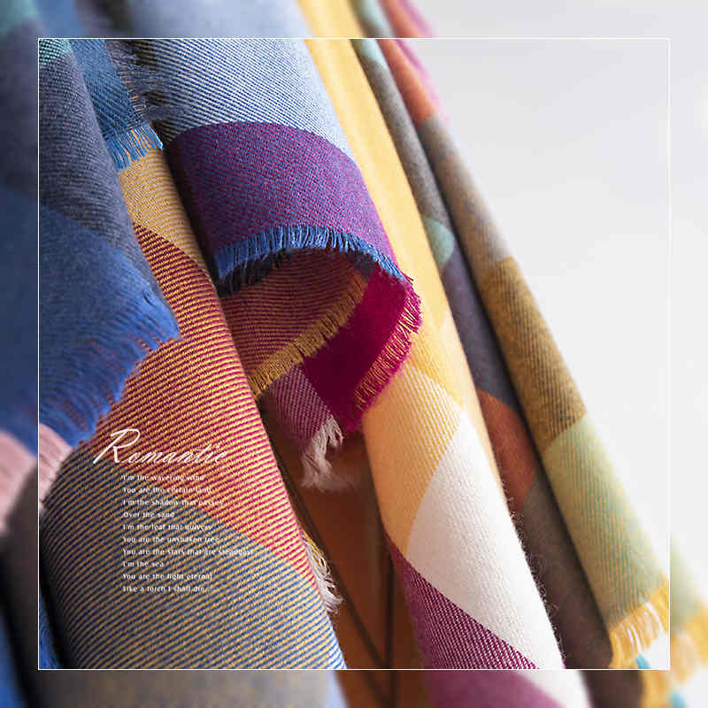 Fashion colorful plaid imitation cashmere scarf tassel neck soft and sweet Korean wind soft shawl