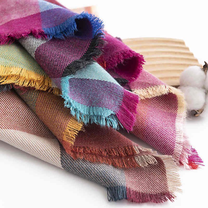 Fashion colorful plaid imitation cashmere scarf tassel neck soft and sweet Korean wind soft shawl
