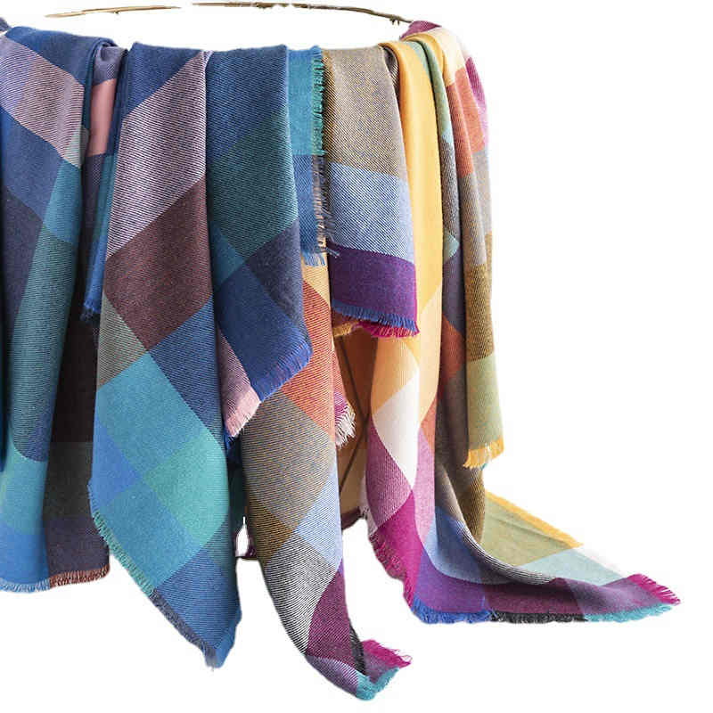 Fashion colorful plaid imitation cashmere scarf tassel neck soft and sweet Korean wind soft shawl