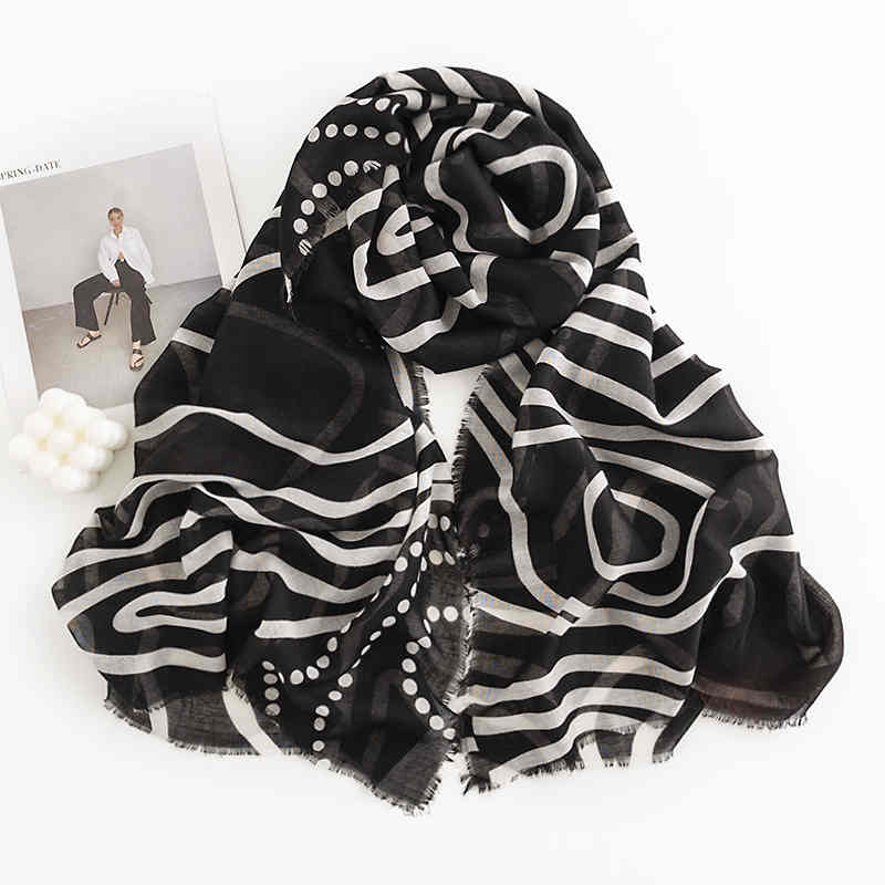 Simple travel travel style thin scarf personality lines soft cotton shawl keep warm