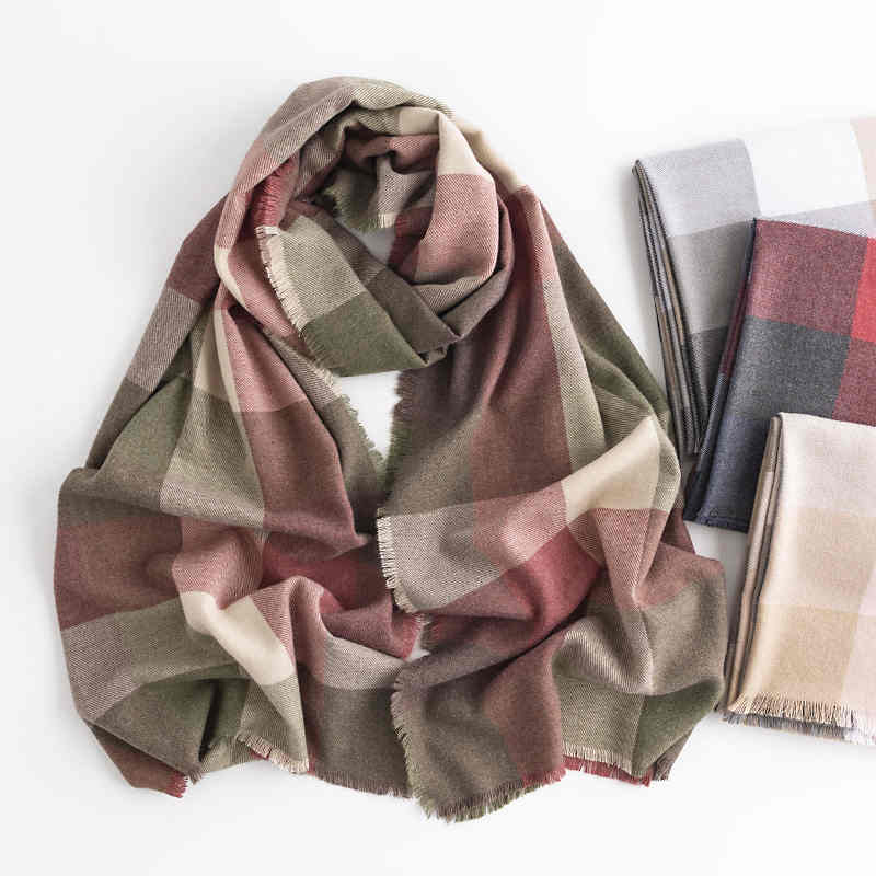 Spring autumn new fashion commuter color matching scarf female imitation cashmere color block twill shawl warm scarf