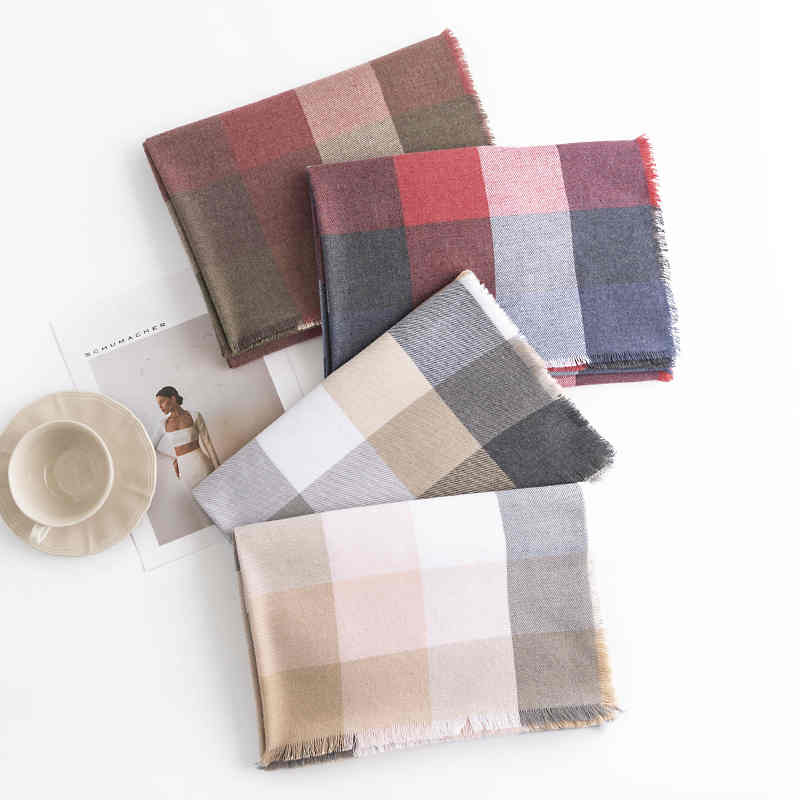 Spring autumn new fashion commuter color matching scarf female imitation cashmere color block twill shawl warm scarf