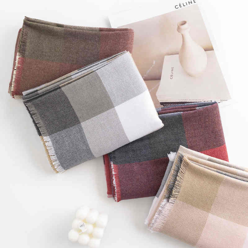 Spring autumn new fashion commuter color matching scarf female imitation cashmere color block twill shawl warm scarf