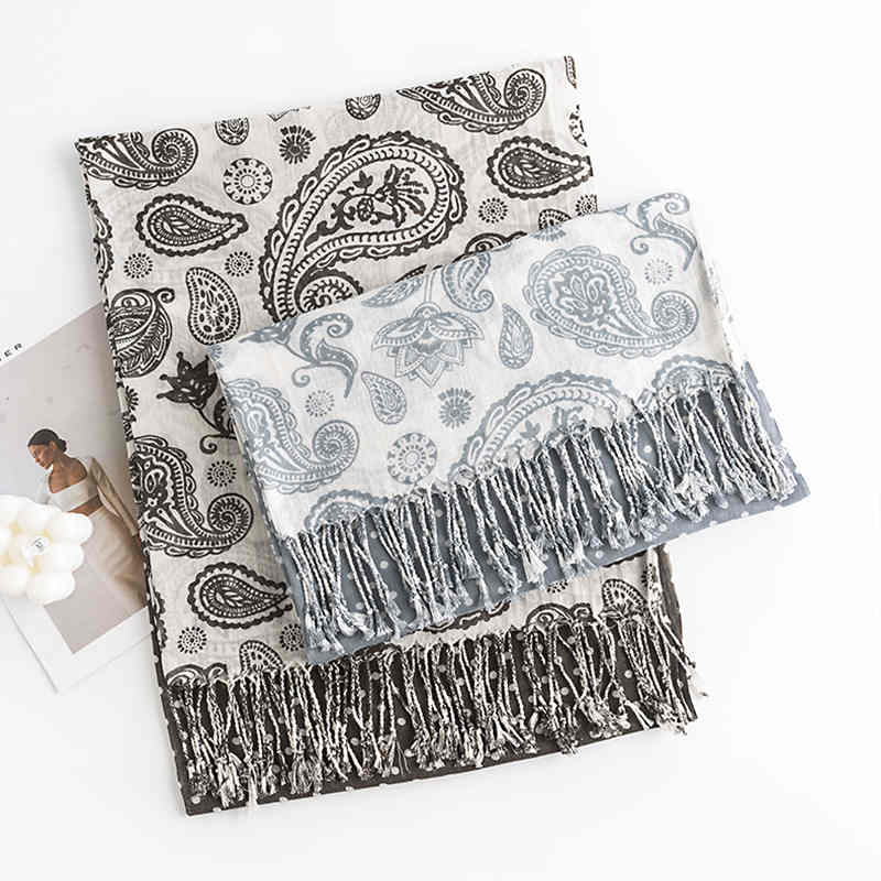Cotton colored cashew printed ethnic wind scarf female simple tiein neck elegant warm cold shawl