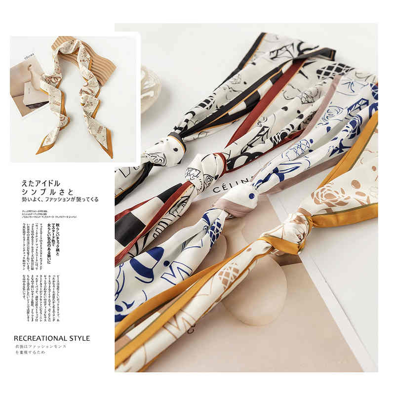Imitation silk scarves retro senior sense spring autumn thin thin long thin ribbon scarves