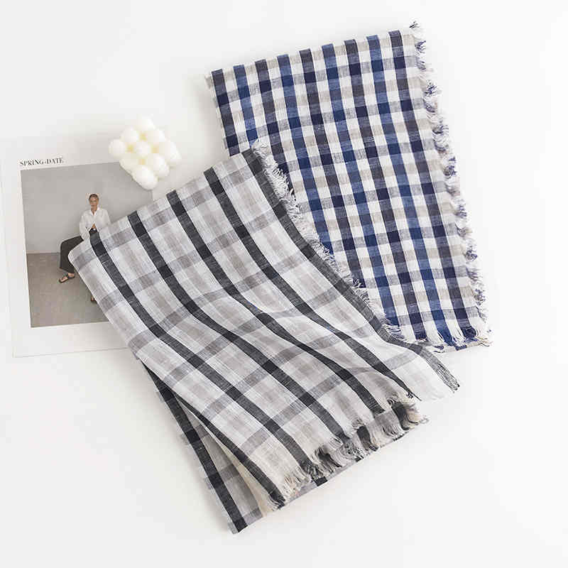 Fashion Cotton  hemp plaid scarf in the long strappy shawl simple short beard neck scarf