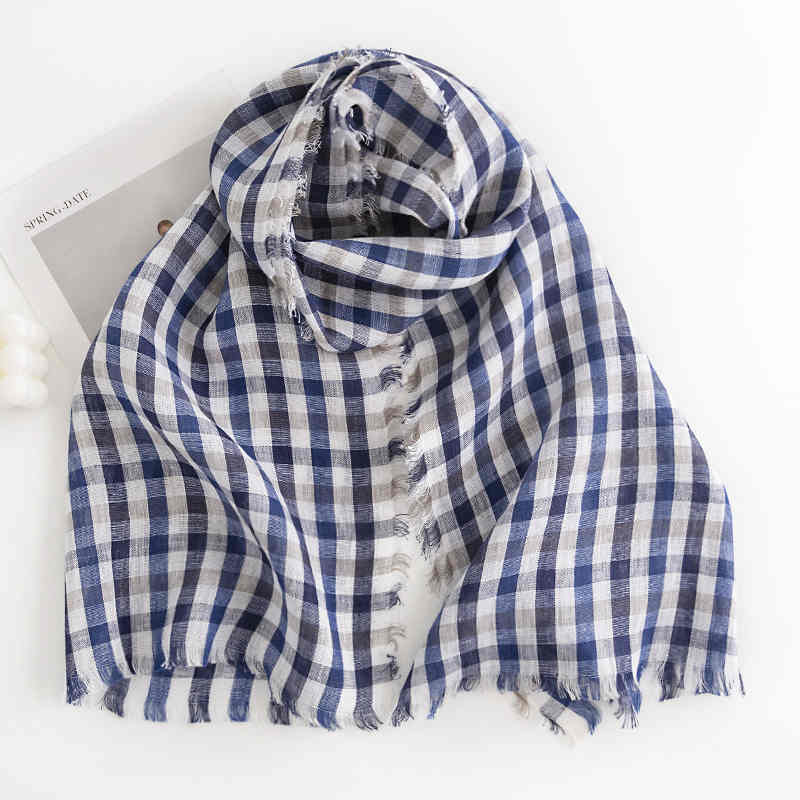 Fashion Cotton  hemp plaid scarf in the long strappy shawl simple short beard neck scarf