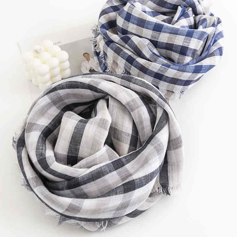 Fashion Cotton  hemp plaid scarf in the long strappy shawl simple short beard neck scarf