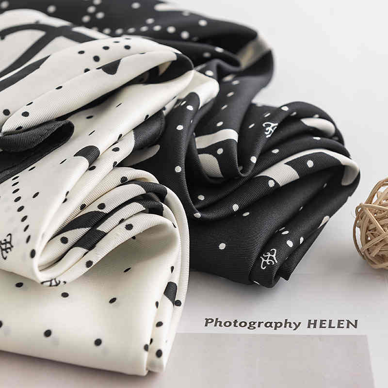 Black  white plaid printed square scarf fashion commuter professional dress scarf simple tie in simulation silk scarves