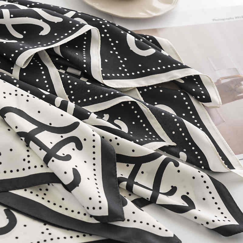 Black  white plaid printed square scarf fashion commuter professional dress scarf simple tie in simulation silk scarves