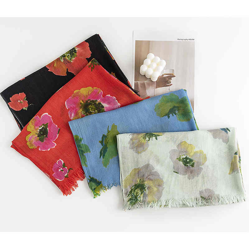 2023 new fresh floral thin imitation cashmere scarf soft skin friendly casual shawl beach towel