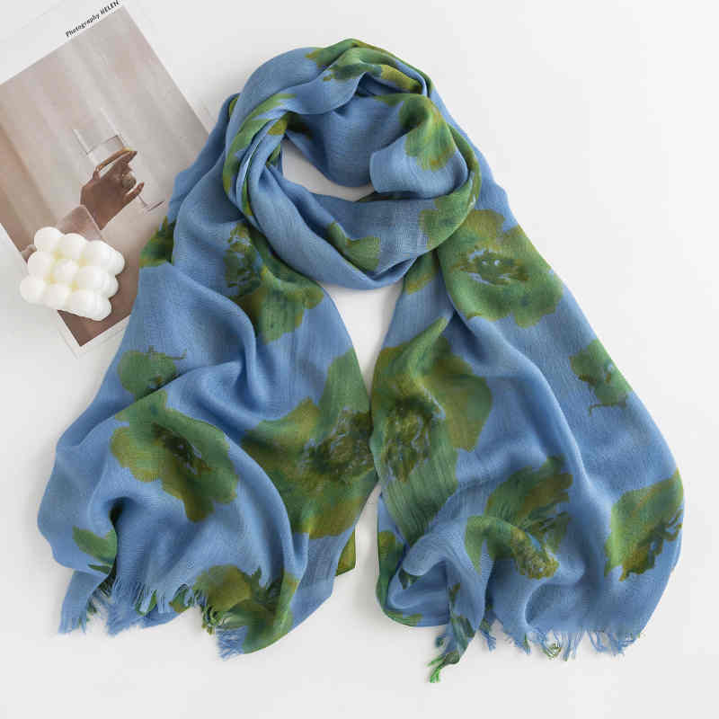 2023 new fresh floral thin imitation cashmere scarf soft skin friendly casual shawl beach towel