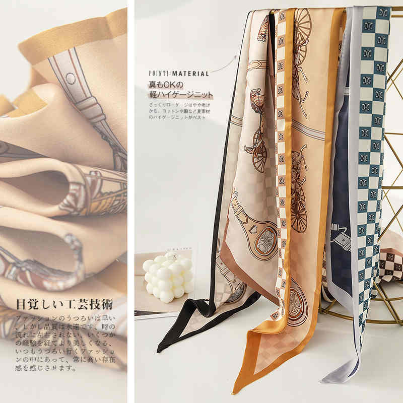 2023 new imitation silk scarves French elegant retro printed long narrow silk scarves long hair ribbon scarves