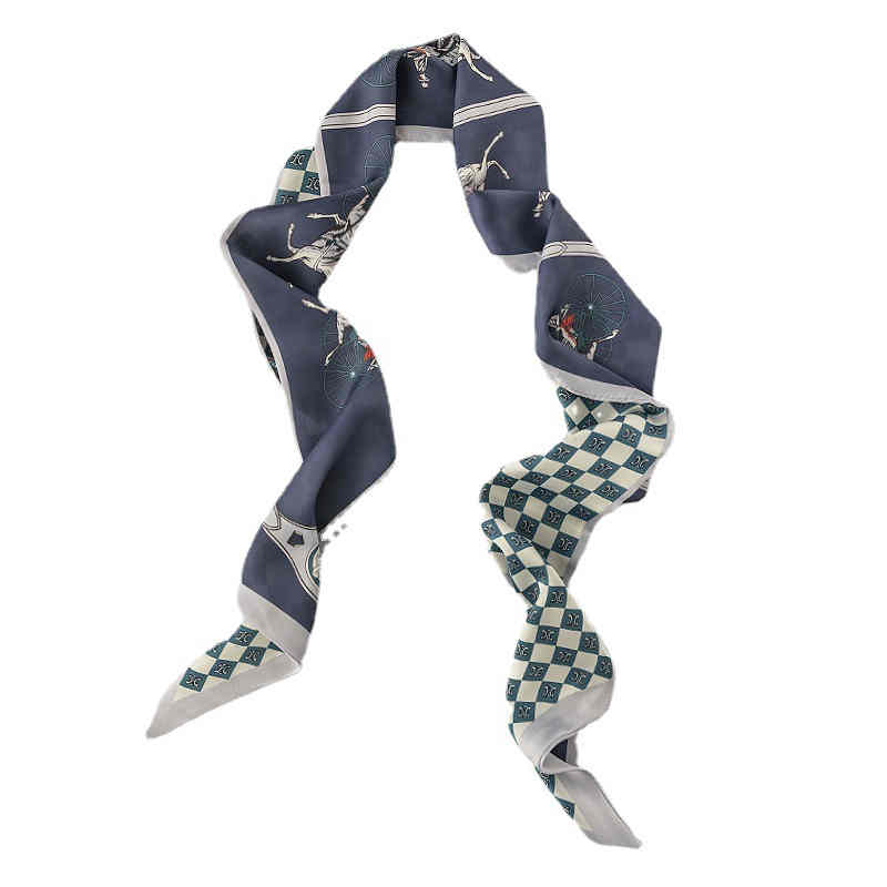 2023 new imitation silk scarves French elegant retro printed long narrow silk scarves long hair ribbon scarves