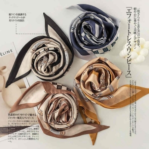 2023 new imitation silk scarves French elegant retro printed long narrow silk scarves long hair ribbon scarves