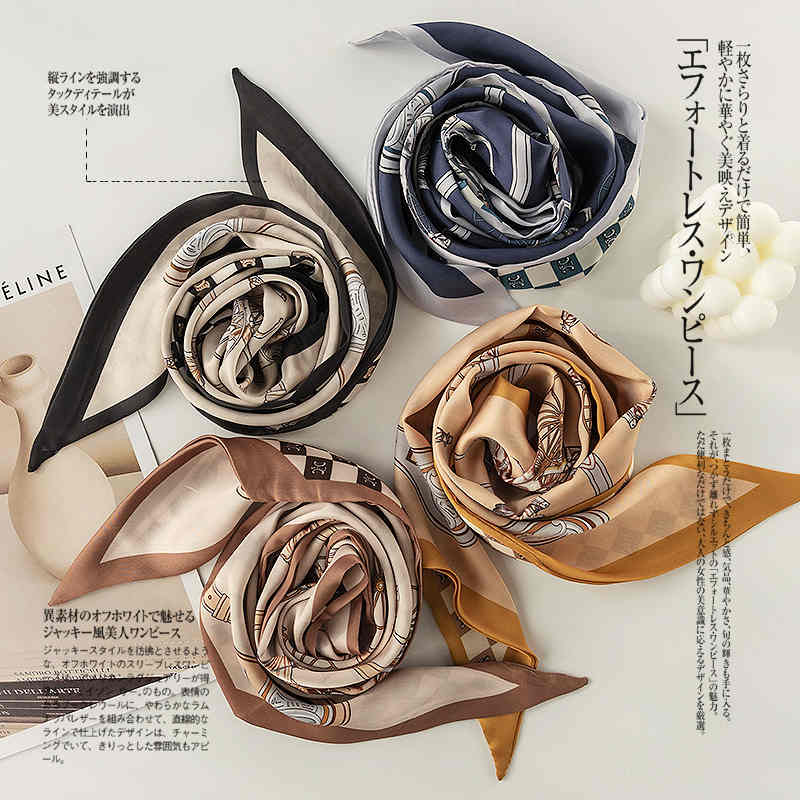 2023 new imitation silk scarves French elegant retro printed long narrow silk scarves long hair ribbon scarves