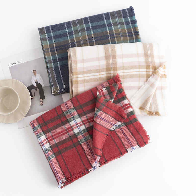 Street plaid imitation cashmere scarf female fashion commuter warm neck scarf simple with cold shawl