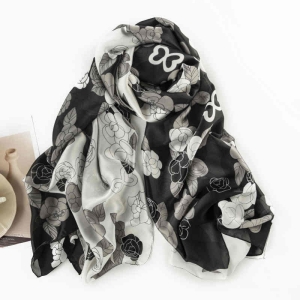 Elegant silk scarves camellia printed female spring simulation silk scarves wholesale air conditioning room warm sunscreen shawl