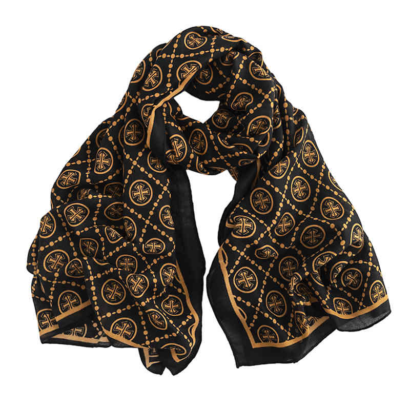Star shaped compass mesh printed scarf advanced sense  plain neck scarf light luxury wind warm cold shawl