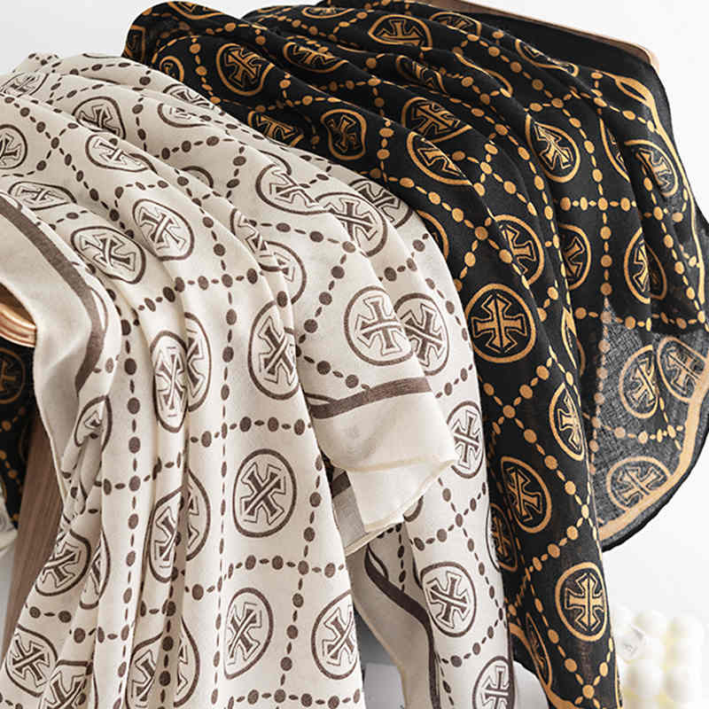 Star shaped compass mesh printed scarf advanced sense  plain neck scarf light luxury wind warm cold shawl