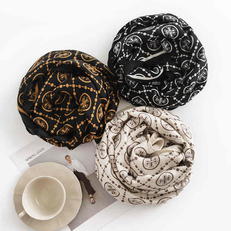 Star shaped compass mesh printed scarf advanced sense  plain neck scarf light luxury wind warm cold shawl
