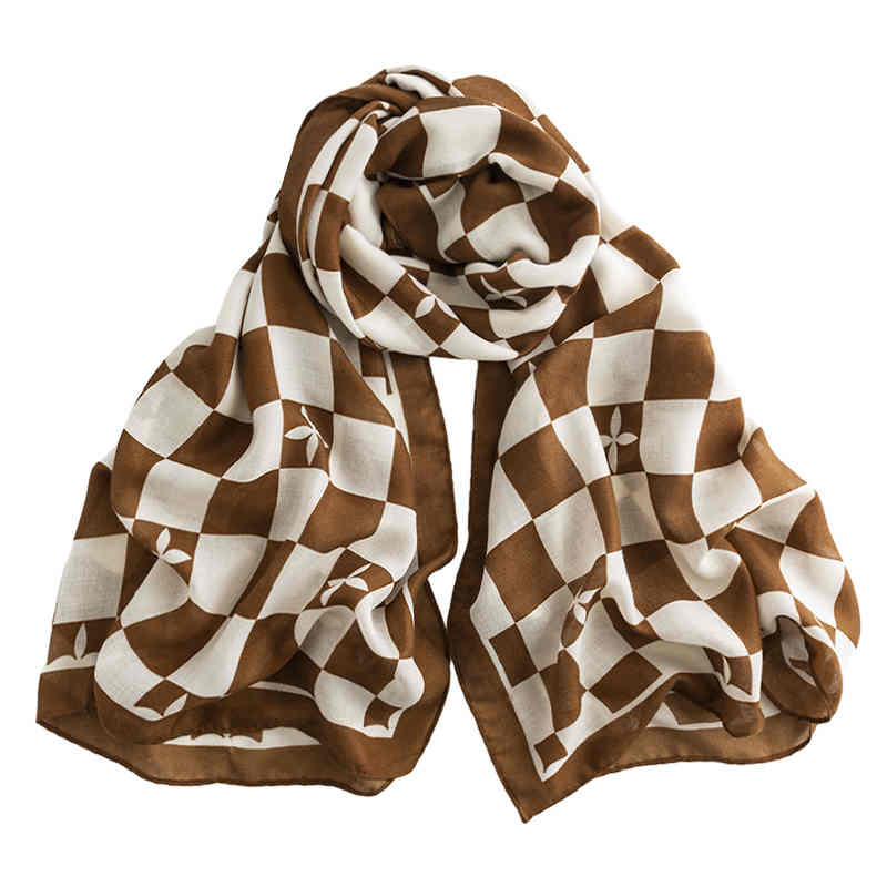 Checkerboard square printed scarf long plain imitation cashmere shawl elegant tiein warmth cold neck scarf