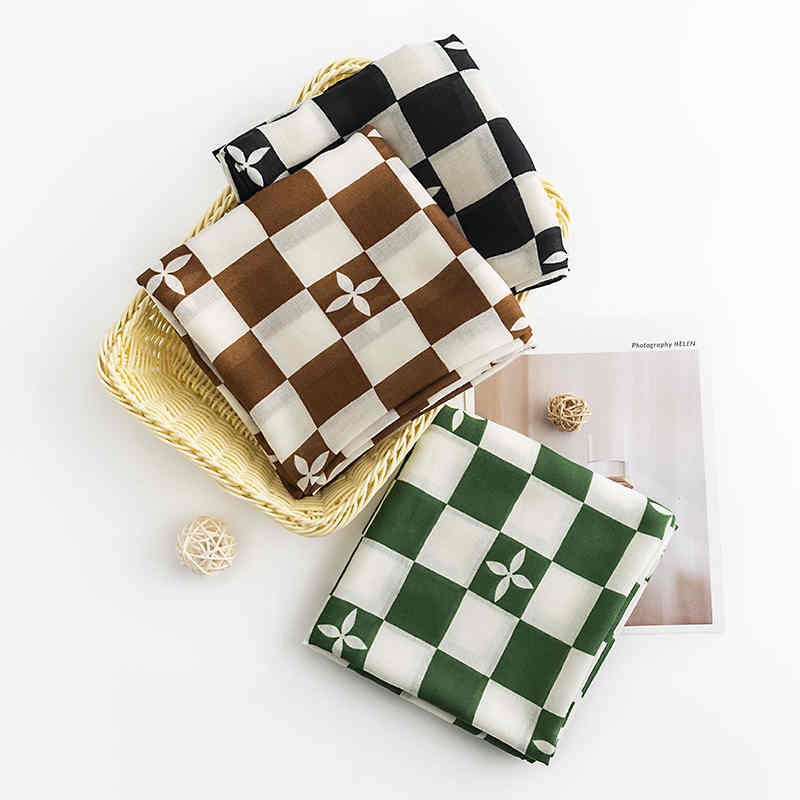Checkerboard square printed scarf long plain imitation cashmere shawl elegant tiein warmth cold neck scarf