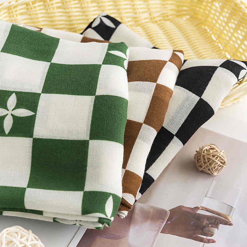 Checkerboard square printed scarf long plain imitation cashmere shawl elegant tiein warmth cold neck scarf