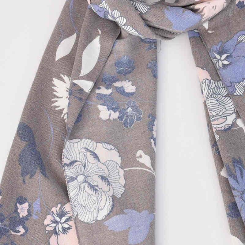 Fashionable commuter scarf lady lock edge blue flower imitation cashmere scarf warm scarf neck cold shawl