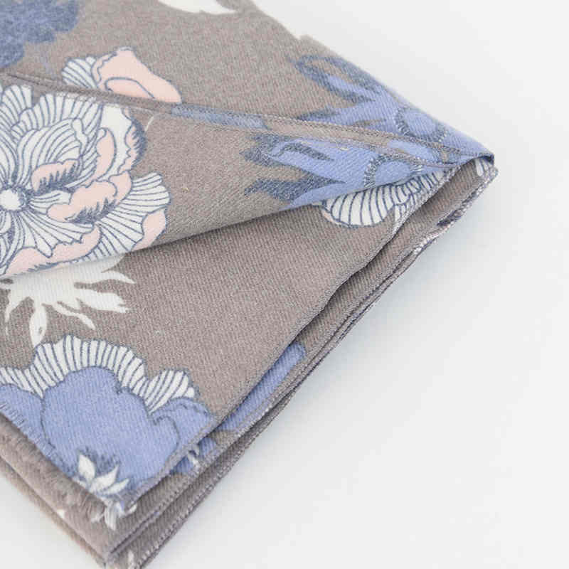 Fashionable commuter scarf lady lock edge blue flower imitation cashmere scarf warm scarf neck cold shawl