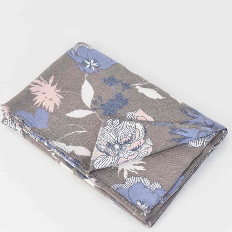 Fashionable commuter scarf lady lock edge blue flower imitation cashmere scarf warm scarf neck cold shawl