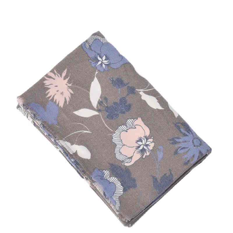 Fashionable commuter scarf lady lock edge blue flower imitation cashmere scarf warm scarf neck cold shawl