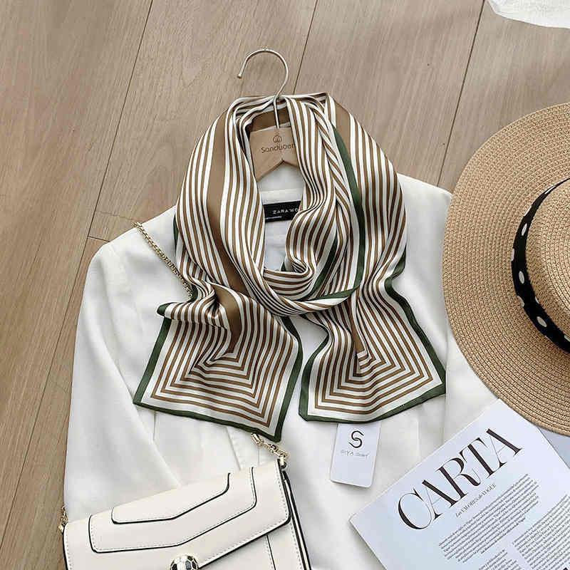 The new simple silk scarf double sided stripes silk ribbon imitation silk ribbon satin scarf elegant headband