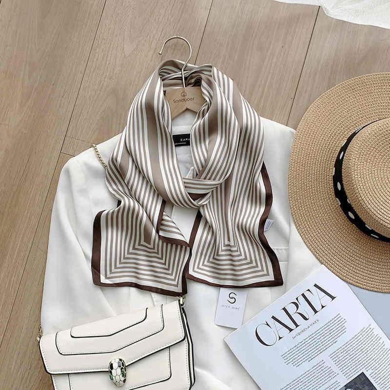 The new simple silk scarf double sided stripes silk ribbon imitation silk ribbon satin scarf elegant headband