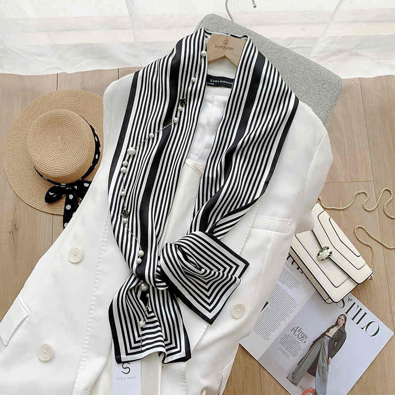 The new simple silk scarf double sided stripes silk ribbon imitation silk ribbon satin scarf elegant headband