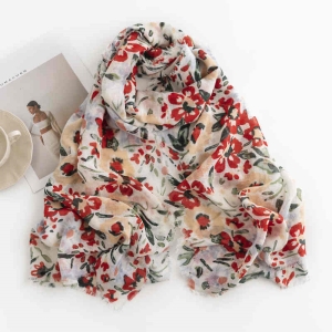 Sweet little floral mid length printed scarf sunshade insulation thin shawl short beard neck scarf