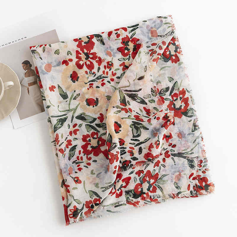 Sweet little floral mid length printed scarf sunshade insulation thin shawl short beard neck scarf