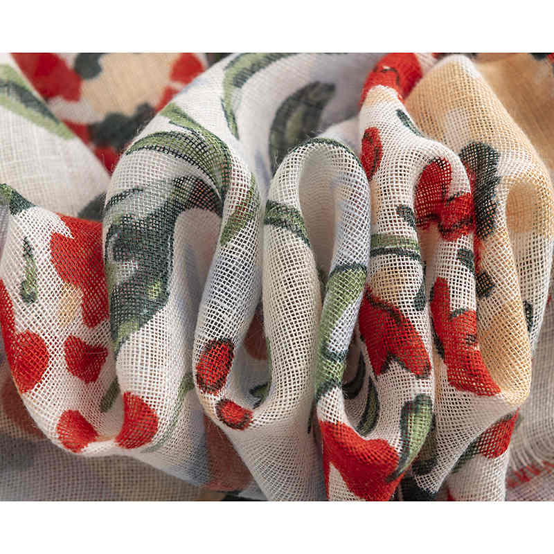 Sweet little floral mid length printed scarf sunshade insulation thin shawl short beard neck scarf