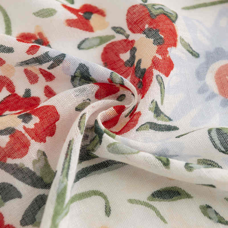 Sweet little floral mid length printed scarf sunshade insulation thin shawl short beard neck scarf