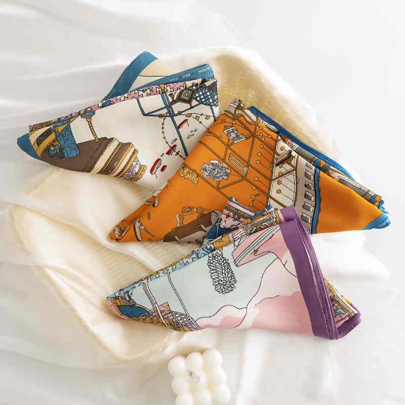 Light luxury pocket square printed imitation silk scarves wholesale fashion commuter casual professional wear scarf