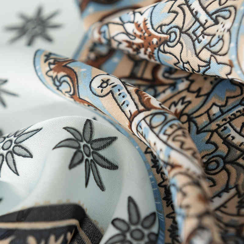 Art retro printed imitation silk scarves fashionable girdle quality warm air conditioning room shawl sunscreen kerchief